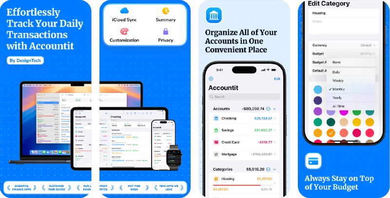  #应用限免  软件名称：Accountit: 日常记账 收入记账 预算 家庭记账  支持平台：#iOS 17.0+ #macOS 14.0+  软件价格：内购限免  软件简介：一款简洁高效的记账应用，旨在帮助用户轻松记录日常收支、规划预算，并提供多种财务报表和图表，助您全面掌握资金流动情况，您还可以管理各种借贷关系，设置利息和外币核算，软件会自动换算，帮助您实现财务目标