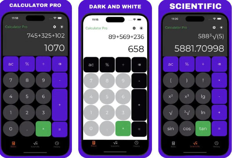 #应用限免  软件名称：Calculator Pro - 计算器  支持平台：#iOS 12.0+  软件价格：¥12.00 -> ¥0.00  软件简介：又一个计算器应用，支持科学计算、历史记录，可以帮助您高效处理日常数学计算并减少错误，适合快速验证复杂式子计算结果使用