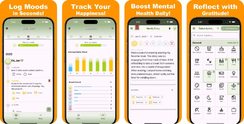  #应用限免  软件名称：Daily Mood Tracker Journal  支持平台：#iOS 18.2+  软件价格：内购限免（若卡在启动页面请重启应用）  软件简介：一款专为心理健康和日记打造的情绪追踪应用