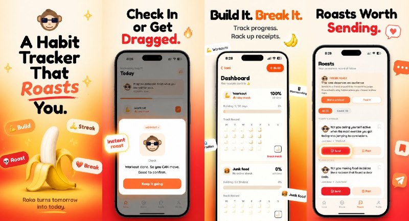  #应用限免  软件名称：Roast Monkey: Habit Tracker  支持平台：#iOS 15.1+  软件价格：内购限免  软件简介：一款画风独特的习惯养成应用，主角 Roko 猴子会用毒舌吐槽激励你坚持打卡