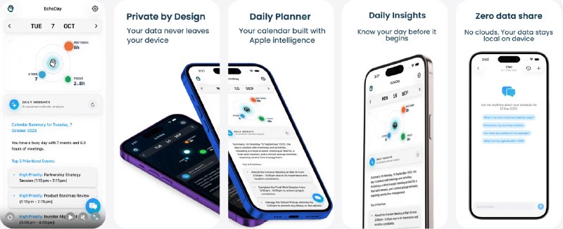  #应用限免  软件名称：Daily Planner: AI EchoDay  支持平台：#iOS 18.5+  软件价格：内购限免（内购界面View All Plans选择lifetime）  软件简介：一款智能日程规划与日历助手，结合 Apple Intelligence 与本地 AI，为你的 Apple 日历和提醒事项提供智能总结、冲突提醒、时间块优化和自然语言交互