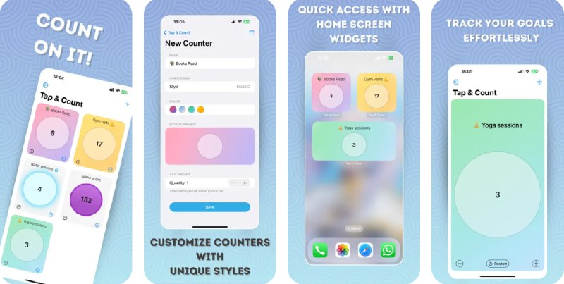  #应用限免  软件名称：Tap & Count: Tally Counter +  支持平台：#iOS 17.0+  软件价格：内购限免  软件简介：一个用于追踪和管理各种需要计数活动的工具