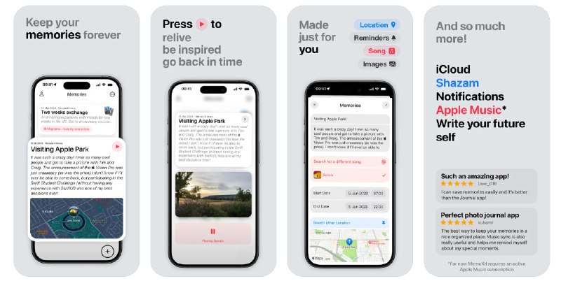  #应用限免  软件名称：MemoKit - Memories with Music  支持平台：#iOS 17.0+  软件价格：内购限免  软件简介：一款将珍贵的照片回忆与音乐联系起来的应用，为您提供一种多感官的方式来重温经历