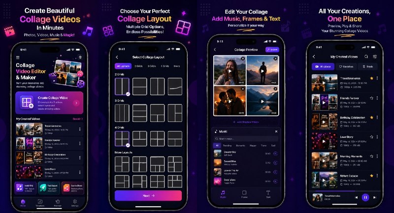  #应用限免  软件名称： Collage Maker - Video collage  支持平台：#iOS 15.0+  软件价格：￥8.00 -> ¥0.00  软件简介：一款视频与照片拼贴编辑工具，支持多视频同屏拼接、添加背景音乐、多种创意网格布局，可裁剪、添加滤镜特效，导出高清视频适配 Instagram/TikTok 等社交媒体格式