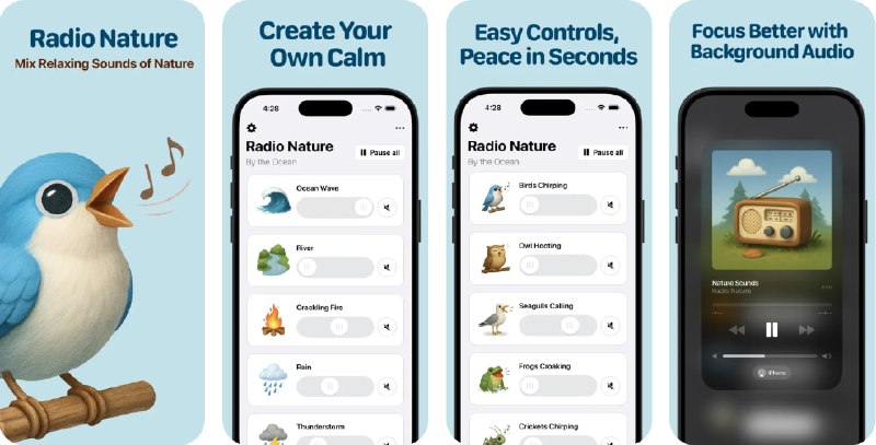  #应用限免  软件名称：大自然广播 - 冥想之声  支持平台：#iOS 17.0+  软件价格：内购限免  软件简介：一款自然音景混音应用
