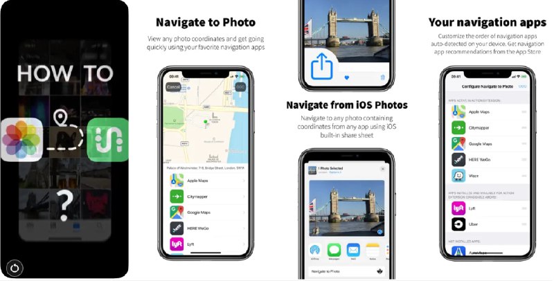  #应用限免  软件名称：Navigate to Photo  支持平台：#iOS 12.0+  软件价格：¥8.00 -> ¥0.00  软件简介：一款便捷的导航应用，您只需在照片应用中选择照片，点击分享并选择“导航到照片”，便可唤起 Apple Map 等导航应用，轻松找到曾经去过的地方