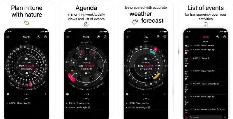  #应用限免  软件名称：My Circadian app  支持平台：#iOS 16.0+  软件价格：内购限免  软件简介：一款融合自然节律和现代日历理念的圆形日历应用，用非线性的圆形视角，帮助您根据阳光、月相与天气等自然周期直观地安排生活和工作