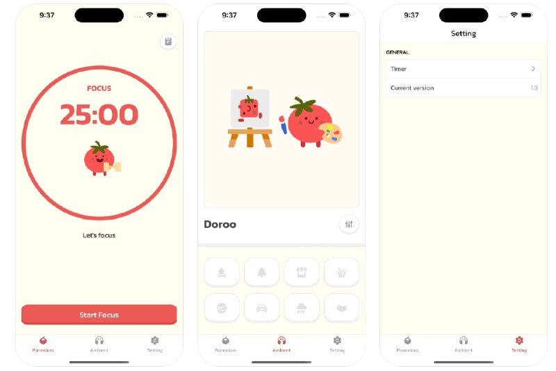  #优质应用  软件名称：Doroo  支持平台：#iOS 13.0+  软件价格：免费  软件简介：一款番茄钟应用