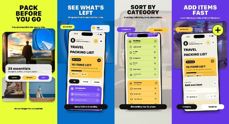  #应用限免  软件名称：Holiday Packing List Checklist  支持平台：#iOS 17.0+  软件价格：内购限免  软件简介：一款简洁的旅行打包整理工具，提供假期、周末和商务旅行模板，支持按证件、衣物、洗漱品、科技产品、随身行李和健康分类管理，可追踪数量和打包进度