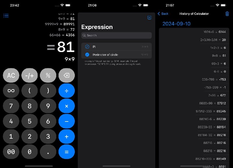  #应用限免  软件名称：Calculator⁷ - 语音计算器  支持平台：#iOS 16.0+  软件价格：￥8.00 -> ¥0.00  软件简介：一款无广告计算器，特色功能包括真人语音报数、分段式输入、计算历史、实时显示结果、自定义按键声音与配色、编辑计算内容、粘贴公式等
