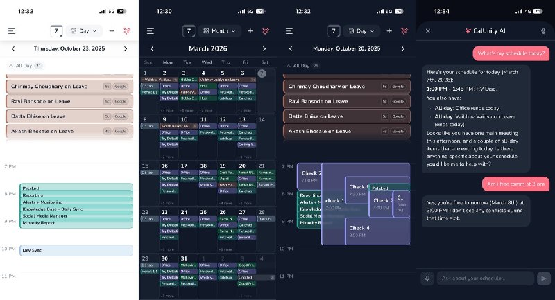  #应用限免  软件名称：CalUnity - AI 驱动的统一日历管理  支持平台：#iOS 15.1+  软件价格：免费  软件简介：一款AI驱动的多日历聚合应用，支持 Google Calendar、Microsoft Outlook、Apple iCloud 和 CalDAV 服务器一站式统一管理