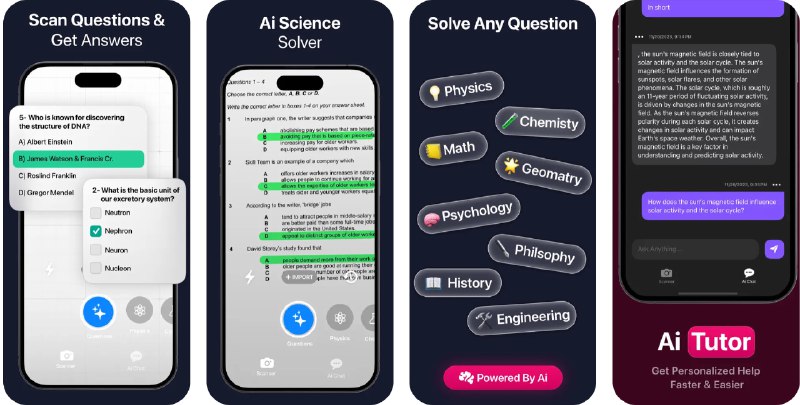  #应用限免  软件名称：Science Answers  支持平台：#iOS 16.2+  软件价格：美区内购限免  软件简介：一款类似作业帮的应用，支持扫描题目并提供科学的解释和答案，是一个对学生做作业或对科学感兴趣的用户都很有帮助的工具，您也可以直接与AI对话，了解各学科的基础知识