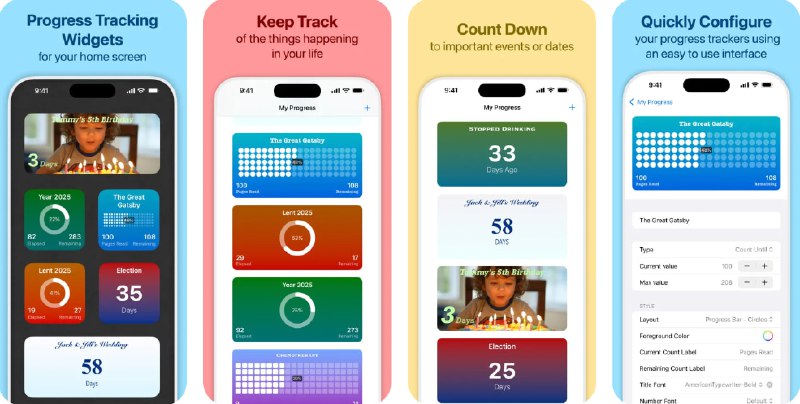  #应用限免  软件名称：My Progress Tracker & Widgets   支持平台：#iOS 16.0+  软件价格：内购限免（主页点击左下角小锁）  软件简介：一款进度管理应用，帮助您记录各种生活进展
