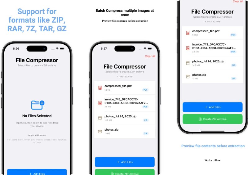  #应用限免  软件名称：Zip File Manager: Zip & Files  支持平台：#iOS 18.5+  软件价格：￥38.00 -> ¥0.00  软件简介：一款多功能文件压缩与管理工具，支持对 .zip、.rar、.7z 等多种格式文件的压缩、解压及管理