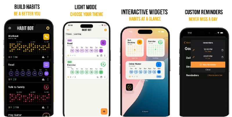  #应用限免  软件名称：Habit Tracker - HabitBot  支持平台：#iOS 17.6+  软件价格：内购限免  软件简介：一款习惯打卡工具，为您提供直观、视觉化的习惯追踪体验