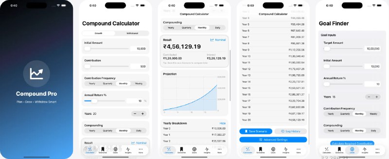  #应用限免  软件名称：Compound Interest Calculator  支持平台：#iOS 17.6+  软件价格：内购限免  软件简介：一款专业的复利计算器应用，通过可视化复利的力量，您可以轻松规划和优化储蓄与投资