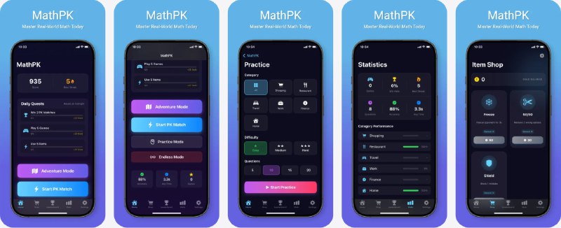  #应用限免  软件名称：MathPK  支持平台：#iOS 18.0+  软件价格：内购限免  软件简介：一款通过“真实生活场景+闯关游戏”来提升实用数学能力的学习应用