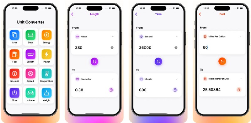  #优质应用  软件名称：Unit Converter - PRO Calc Tool  支持平台：#iOS 16.0+  软件价格：免费  软件简介：一款功能强大的单位换算工具，支持12大类测量单位转换，包括长度、重量、温度、体积、面积、时间、速度、数据、能量、燃油效率、压力和功率，支持实时输入转换、类别快速切换、一键交换单位等贴心功能，并且无需联网即可离线使用，所有计算均精确到小数点后8位