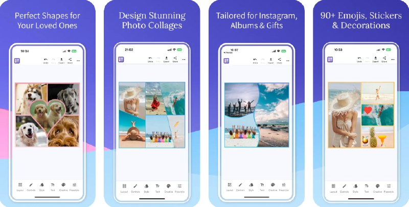  #应用限免  软件名称：Photo Collage: Grid Maker  支持平台：#iOS 13.0+  软件价格：￥8.00 -> ¥0.00  软件简介：一款拼图与照片编辑器，拥有100+专业拼图模板，AI美颜滤镜，软件内置创意画笔、橡皮擦、贴纸库、丰富字体文本、十余种装饰边框等，并可自定义个性背景，支持照片自由排布、图层管理及批量处理，适用于创作社交动态、家庭相册、婚礼纪念、海报邀请等多种场景