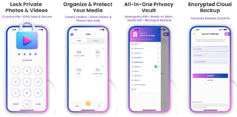  #应用限免  软件名称：Video Lock - Photos & videos  支持平台：#iOS 15.6+  软件价格：内购限免  软件简介：一款照片和视频保险箱应用，支持 PIN 码保护，可以自定义应用图标和名称，伪装为工具类应用；支持制造“假保险箱”，在被强迫时可展示诱导内容；具备入侵警告功能，错误密码时拍照记录