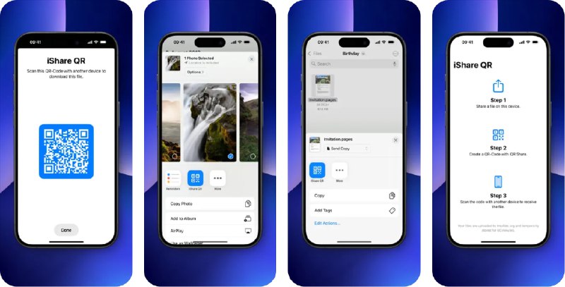  #应用限免  软件名称：iShare QR  支持平台：#iOS 17.6+  软件价格：¥8.00 -> ¥0.00  软件简介：一款可以直接从任何应用分享各种文件类型（如文档、图片、视频和音频）的工具