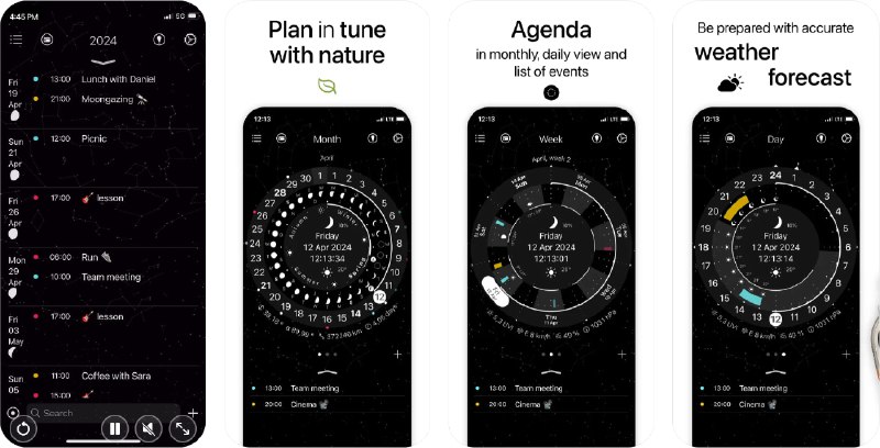  #应用限免  软件名称：Lunar calendar  支持平台：#iOS 15.0+  软件价格：内购限免  软件简介：一款提供农历自然周期洞察的应用，它通过每日、每周和每月的圆形布局视图，联动日历帮助您优化业务和个人活动，支持准确的7天天气预报、太阳周期（日出和日落）、月球周期（月出、月落、月相等）、小部件、自然现象事件警报和通知