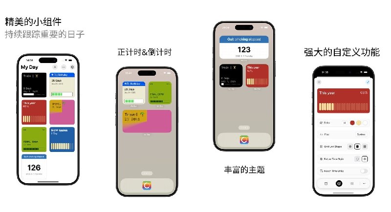  #应用限免  软件名称：My Day Widget —— 可视化倒计时  支持平台：#iOS 17.2+  软件价格：内购限免  软件简介：一款精美的桌面倒计时/正计时小组件工具，为重要日子创建可视化小组件