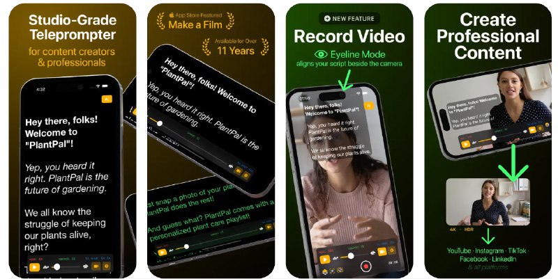  #应用限免  软件名称：Teleprompter Video Camera  支持平台：#iOS  软件价格：内购限免  软件简介：一个简单而专业的提词器应用，您只需要导入或粘贴文本即可快速开始，支持横屏竖屏、镜像显示、远程控制等功能，适用于视频制作、演示、会议、音乐表演等场合