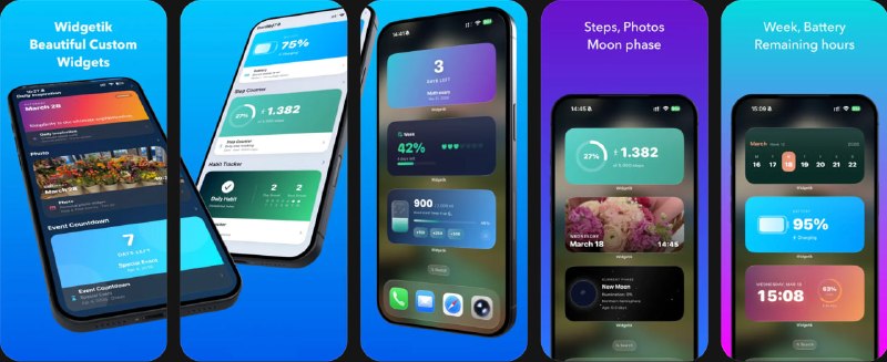  #应用限免  软件名称：Widgetik  支持平台：#iOS 26.0+  软件价格：内购限免  软件简介：一款高颜值桌面小组件工具，支持交互式习惯打卡、饮水量记录、正念冥想、活动倒计时、计步器同步Apple健康、数字时钟、月相追踪等多种小组件，可轻点即时记录数据