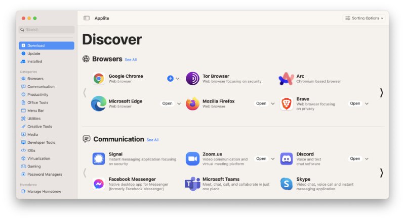  #优质应用  软件名称：Applite  支持平台：#macOS  软件价格：免费  软件简介：一款管理Homebrew Cask包的应用，让您可以很方便地一键下载和管理Homebrew应用，算是一个小型应用商店  软件下载：点击下载