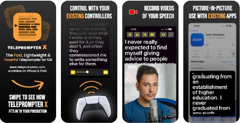  #应用限免  软件名称：Teleprompter | Video & Mirror  支持平台：#iOS 15.0+  软件价格：内购限免  软件简介：一款提词器应用，支持无限台词脚本、画中画、视频录制、游戏控制器支持、计时器、镜像模式和可调速度等多项功能，帮助您轻松阅读剧本、歌词和演讲稿