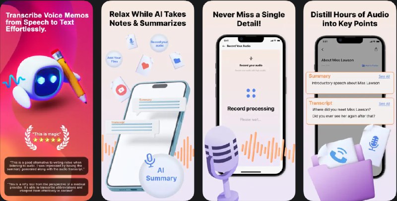  #应用限免  软件名称：Summarizer AI Voice Recorder  支持平台：#iOS 15.0+  软件价格：内购限免  软件简介：一款高效的笔记记录和总结工具，适合在会议、讲座或头脑风暴中使用