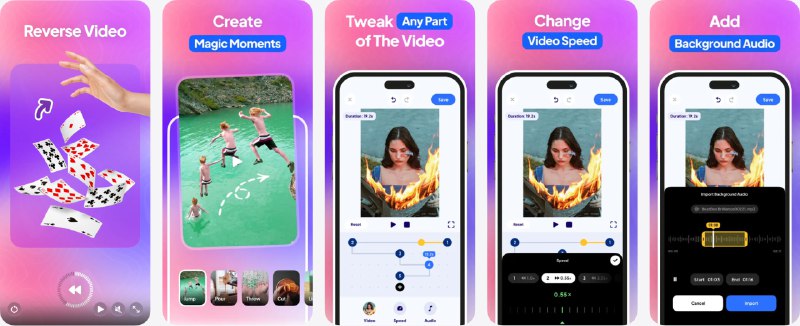  #应用限免  软件名称：Reverse: Video Reverser  支持平台：#iOS 15.6+  软件价格：￥22.00 -> ¥0.00  软件简介：一款轻松为视频添加倒放与变速效果的编辑工具