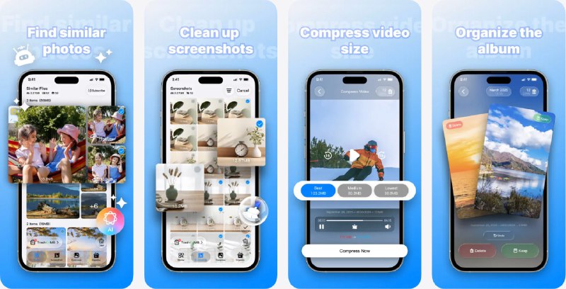  #应用限免  软件名称：Photo Cleaner - AI FreeUp  支持平台：#iOS 16.4+  软件价格：内购限免（跳过试用后点击右上角 VIP）  软件简介：一款智能存储优化工具，利用 AI 技术，帮助用户快速删除重复照片、无用截图及大型视频，一键释放大量存储空间