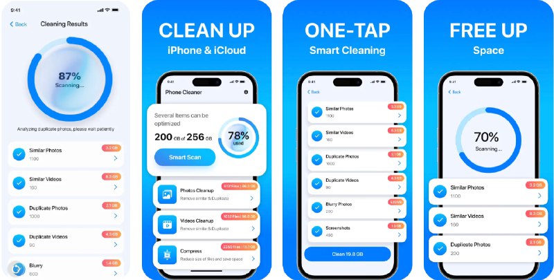  #应用限免  软件名称：AI Phone Cleanup Delete Photos  支持平台：#iOS 15.0+   软件价格：内购限免（在 View all plans 中）  软件简介：一款用于清理设备存储空间的应用，利用人工智能自动删除相似和重复的照片视频、模糊照片及截图等