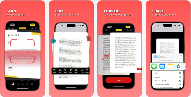  #应用限免  软件名称：全能扫描王CamScanner  支持平台：#iOS 15.0+  软件价格：内购限免  软件简介：一款文档扫描与管理工具，可将纸质文件快速扫描生成高清 PDF/图片，支持自动裁剪与增强、OCR 文字识别与提取、PDF 编辑与转换、电子签名、文档分享与云端管理，适用于办公学习场景的资料整理与归档