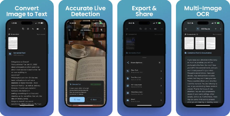  #应用限免  软件名称：OCR Image AI - Photo to Text  支持平台：#iOS 12.0+  软件价格：内购限免  软件简介：一款文档扫描和文字识别工具，支持智能相机实时文档边缘检测、批量扫描、高质量图片处理、闪光灯控制、实时文本提取，准确识别多语言内容，即拍即转文字，自动归档与搜索功能，让每次扫瞄都可随时检索，还有文档历史时间戳和全文搜索助您高效管理资料
