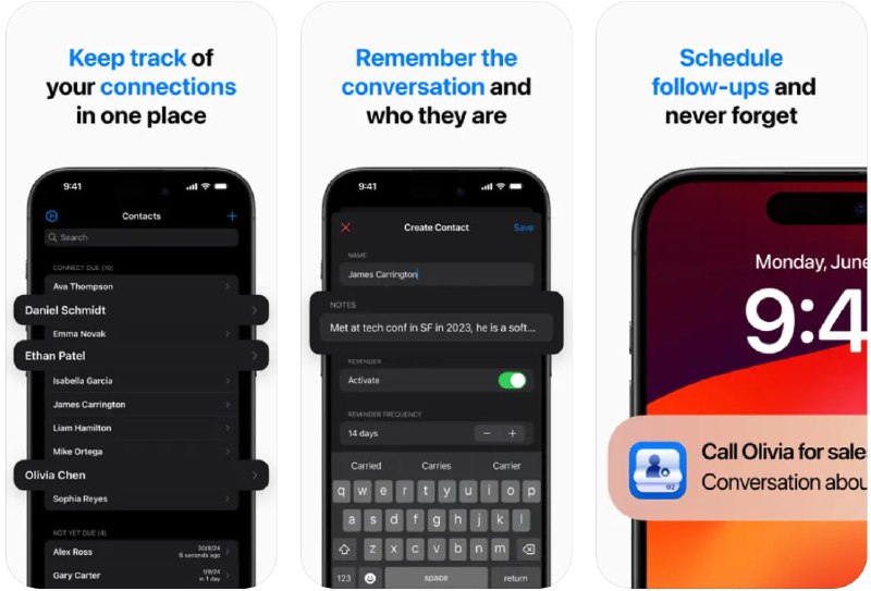  #应用限免  软件名称：CRM Journal | Timely Contact  支持平台：#iOS 17.4+  软件价格：内购限免  软件简介：一款帮助您提升人际网络管理能力的应用，帮助您记录与熟人的上次联系时间，确保不会忘记重要的纪念日和生日，并提醒重新联系，您还可以为每个联系人附加文件和其他重要信息，确保所有联系资料集中在一个地方供您查阅
