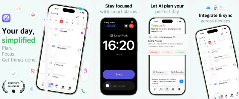 #应用限免  软件名称：Tempus - AI 日程规划助手  支持平台：#iOS 17.0+  软件价格：内购限免（点击主页上方绿色礼物图标进入内购，若不显示请开启代理）  软件简介：一款将日历、提醒、待办事项、闹钟和习惯追踪整合在同一个时间轴上的全能型时间管理工具