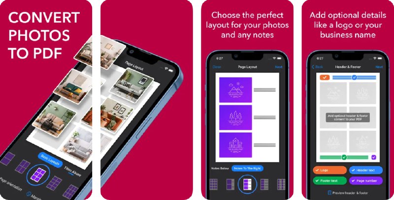  #应用限免  软件名称：Photos to PDF Converter  支持平台：#iOS 15.0+  软件价格：内购限免  软件简介：一款图片转 PDF 的工具，您可以创建包含多达 250 张照片的 PDF，选择每页最多 12 张照片的布局，添加注释或标题，编辑照片（如旋转或缩放），自定义字体大小和图像质量，算是生成相册的一个不错选择