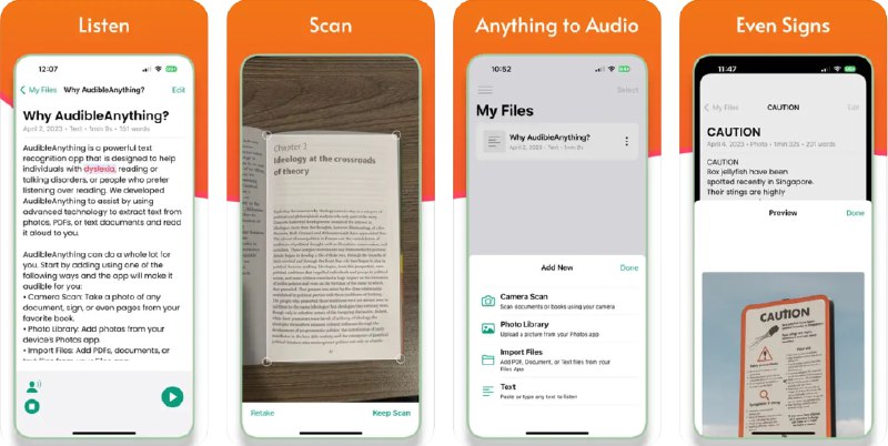  #应用限免  软件名称：AudibleAnything Text to Speech  支持平台：#iOS 16.0+  软件价格：内购限免  软件简介：一款文本转语音应用，可以将图像、PDF 和文档中的任何文本转换为音频