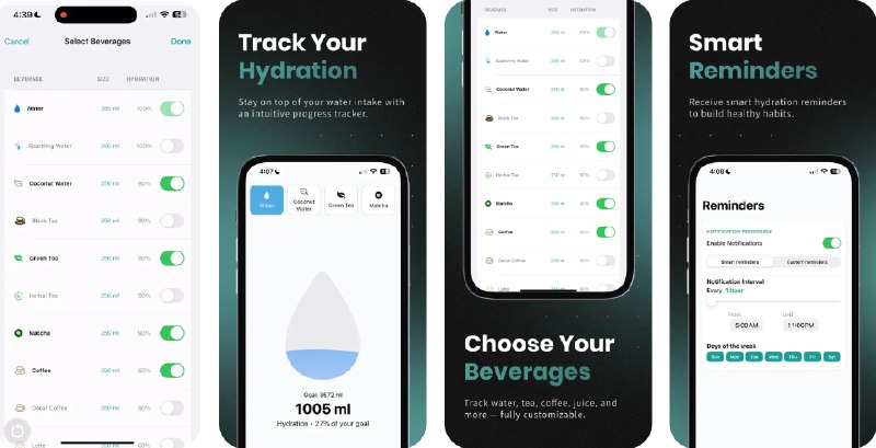  #应用限免  软件名称：HydraZen - Water Reminder  支持平台：#iOS 17+  软件价格：内购限免  软件简介：一款极简智能饮水追踪应用，帮助你养成健康的补水习惯，提升日常健康状态