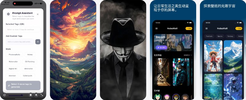  #应用限免  软件名称：Nebuwall  支持平台：#iOS 13.0+  软件价格：内购限免  软件简介：一款AI 生成壁纸与动漫二次元插画的壁纸社区与创作工具
