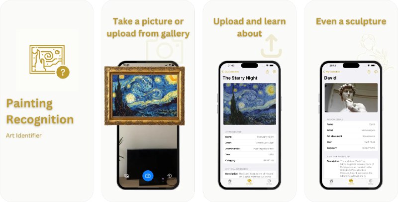  #应用限免  软件名称：绘画识别艺术扫描  支持平台：#iOS 17.0+  软件价格：内购限免  软件简介：一款帮助您识别和欣赏艺术作品的应用