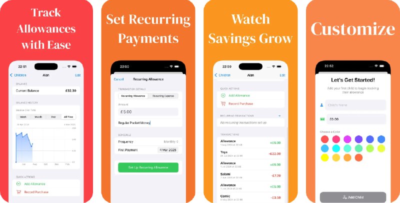 🧭 #应用限免 📂 软件名称：Allowance Tracker - Acorn 🍏 支持平台：#iOS 18.0+ 📊 软件价格：内购限免（若价格显示不出请重启应用） 🪟 软件简介：一款专为家庭设计的零用钱管理工具，帮助家长轻松管理和追踪孩子的零花钱、花销及储蓄进展