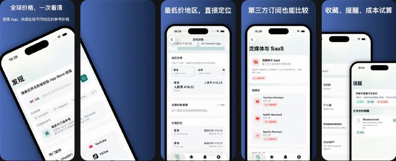  #应用限免  软件名称：AppHunt-收藏喜欢的应用  支持平台：#iOS 16.0+  软件价格：￥6.00 -> ¥0.00  软件简介：App Store 订阅服务的全球价格参考工具，支持应用价格历史追踪、最低价提醒、收藏管理，以及 iCloud+、Apple One、Apple Music 等订阅服务的参考价格与成本试算，还能生成价格海报分享