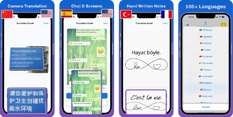  #应用限免  软件名称：Screen Translator AI  支持平台：#iOS 17.6+  软件价格：内购限免  软件简介：一款可通过相机或照片，实时翻译现实世界中的文字内容