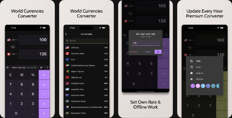  #应用限免  软件名称：货币转换器：离线  支持平台：#iOS 12.0+  软件价格：内购限免  软件简介：一款支持离线使用的多货币换算工具，采用中间市场汇率并允许自定义汇率，适合旅行、投资等场景下快速进行全球货币转换