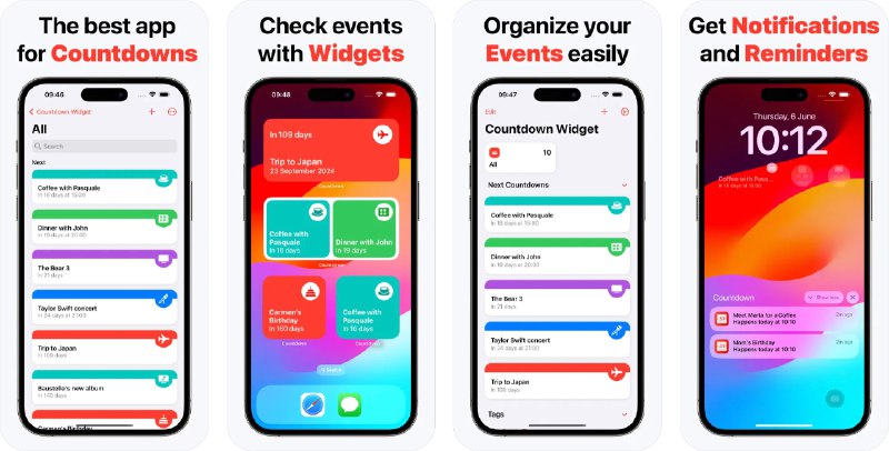  #应用限免  软件名称：Countdown Widget - Day Count  支持平台：#iOS 17.0+  软件价格： 内购限免  软件简介：一款倒计时小部件应用，您可以使用该应用创建倒计时事件并将其显示在桌面上，适用于各种场景，如倒计时生日、假期、重要事件等，帮助您更直观地了解距离特定日期还有多少时间