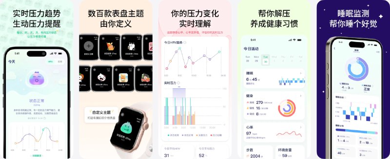  #应用限免  软件名称：CalmWatch-HRV压力监测  支持平台：#iOS 15.1+  软件价格：内购限免  软件简介：一款基于 HRV 心率变异性分析的实时压力监测工具，可 24 小时连续监测心率、实时评估压力水平并生成压力趋势，适合上班族、学生或有焦虑管理需求的用户